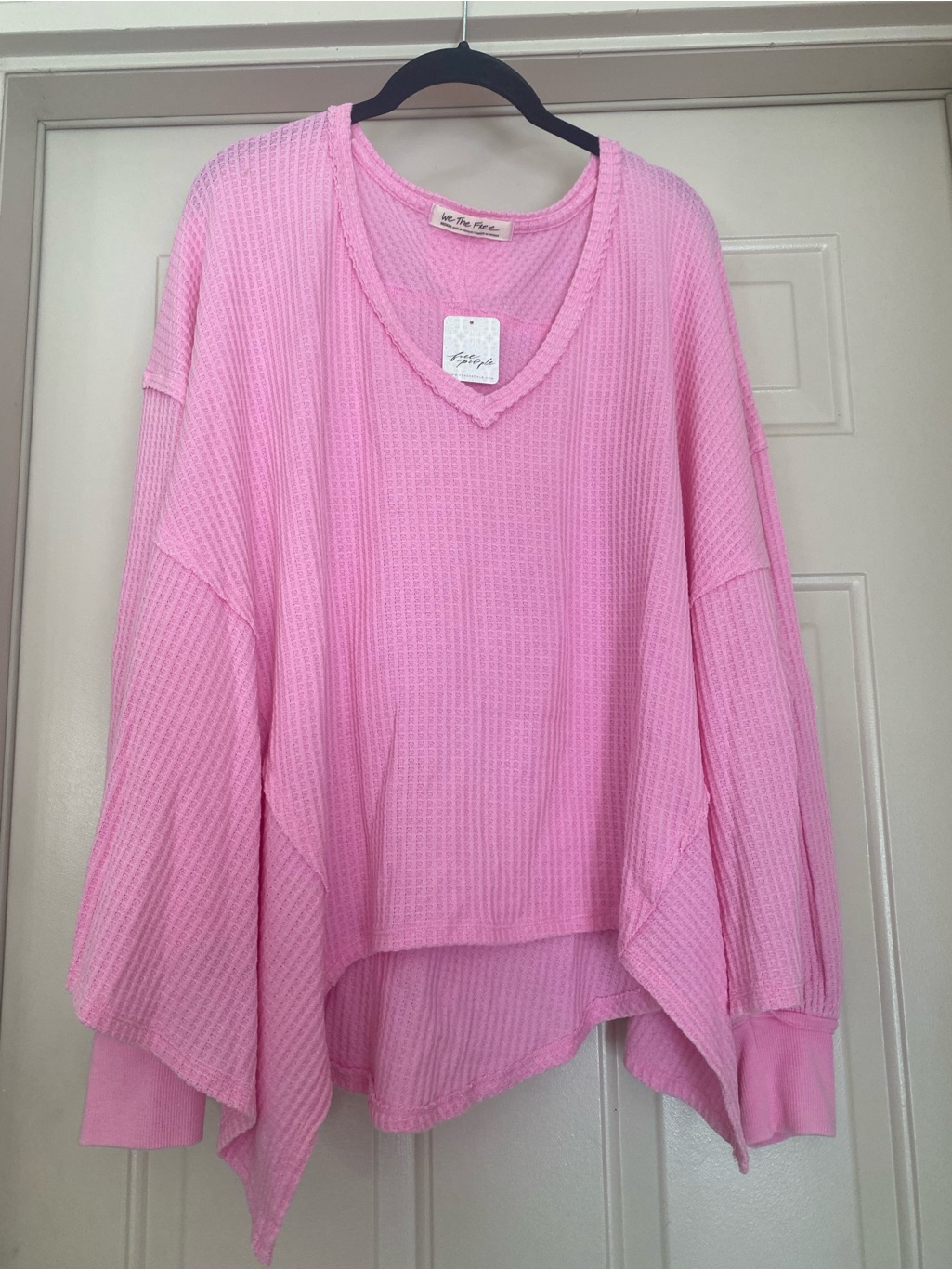 Nwt We The Free Sugar Magnolia Pink Waffle Vneck Waffle Knit Sweater